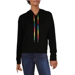 New Knit Riot Knit Cropped Hoodie Long Sleeve Solid Black Women's Size S